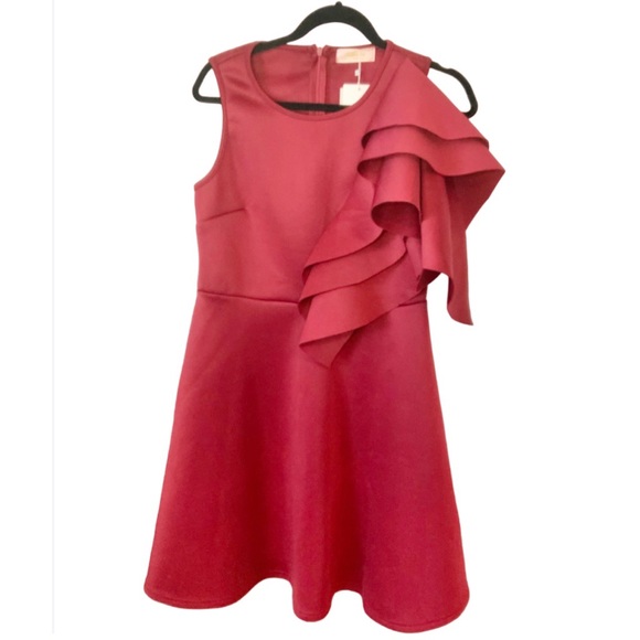 Burgundy Ruffle One Shoulder Bodycon Party Club Cocktail Evening Dress - Picture 2 of 5